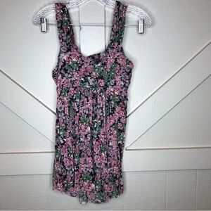 Vintage Express y2k Pink and Green Floral Mesh baby doll top. So cute/flattering